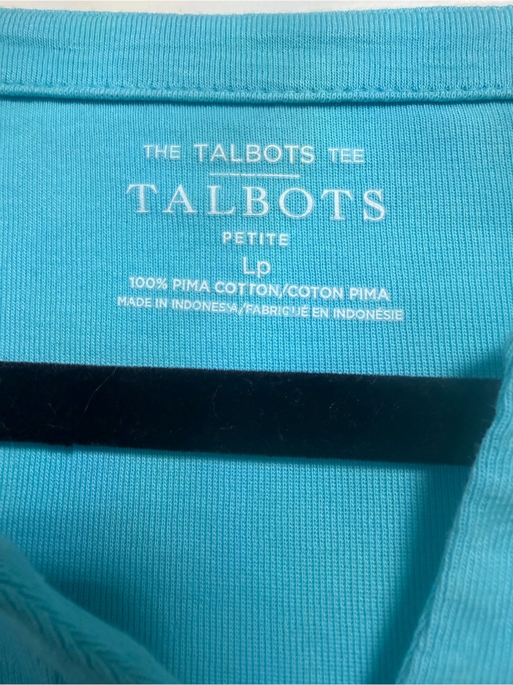 Talbots Short Sleeve Notch Neck Tee Aqua Turquoise 100% Pima Cotton Size LP - Picture 3 of 5